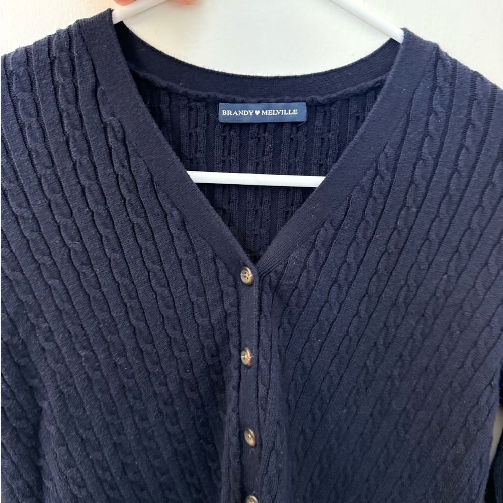 Brandy Melville Navy V-Neck Cardigan - Picture 2 of 4